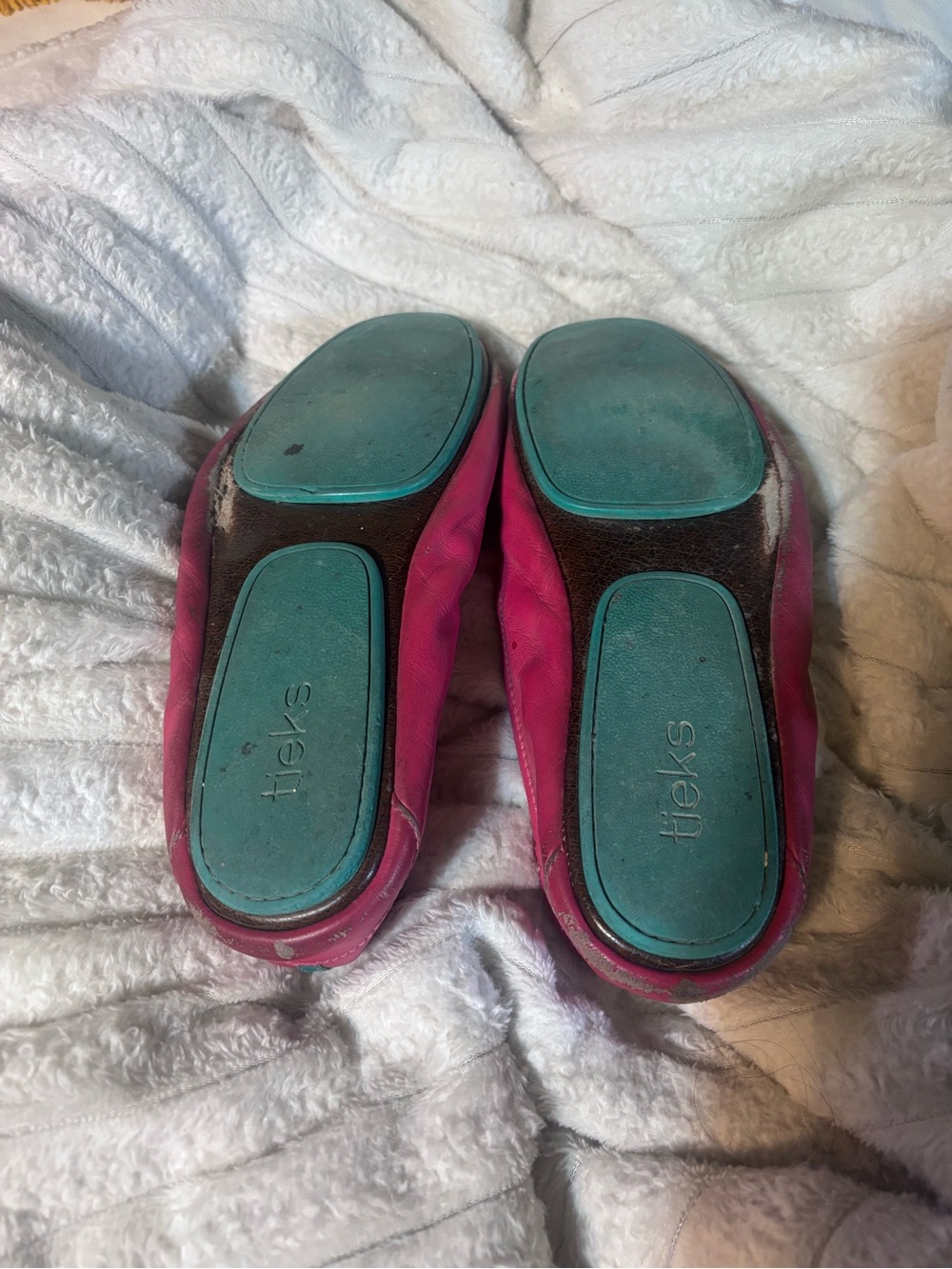 Tieks Pink Leather Ballet Flats with Teal Insoles - Picture 4 of 4